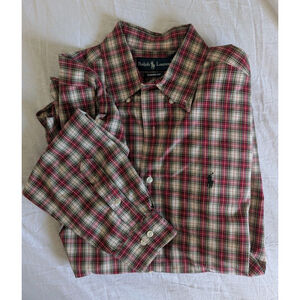 Ralph Lauren Long Sleeved Button Down Shirt Men's L 16 Neck Classic Fit Plaid